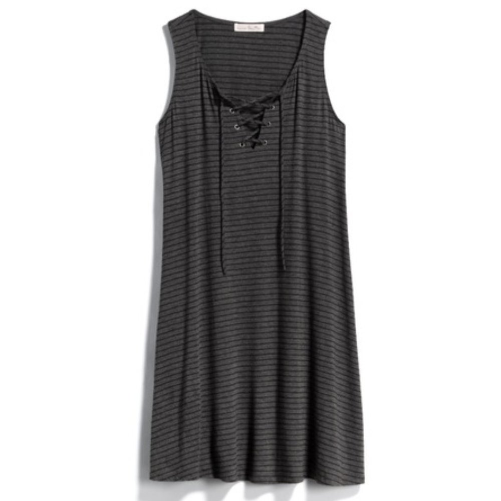 NEW Nine Britton Stevie Lace Up Grey Stripe Dress
